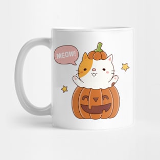 Cute Cat In Carved Pumpkin Halloween Mug